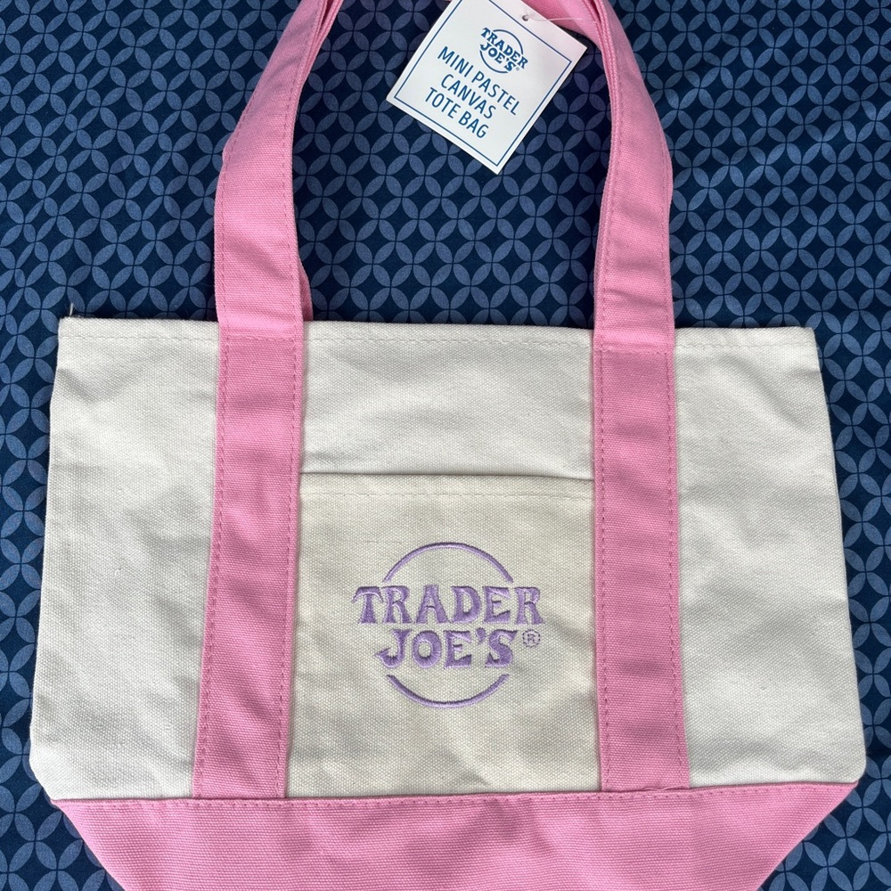 Trader Joe’s Pink and Cream Durable Tote Bag mini pastel limited edition beach